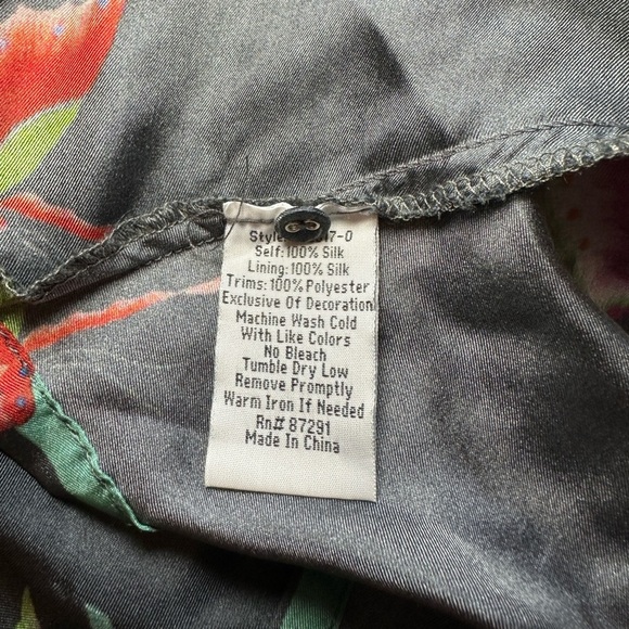 JOHNNY WAS Silk Gray Butterfly Collared Mini Long Sleeve Shirt Dress Size Medium - Picture 8 of 8